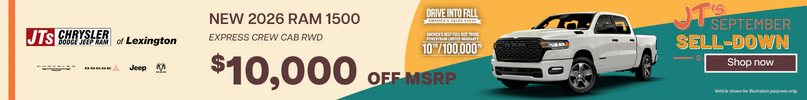 New 2026 RAM 1500 Express Crew Cab RWD $10,000 off MSRP