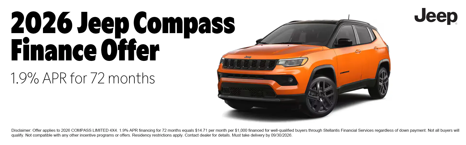 2026 Jeep Compass finance offer at Juneau Jeep RAM in Juneau, Alaska