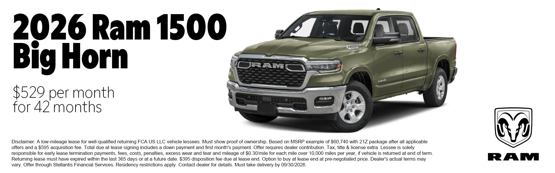 2026 RAM 1500 Big Horn lease offer at Juneau Jeep RAM in Juneau, Alaska