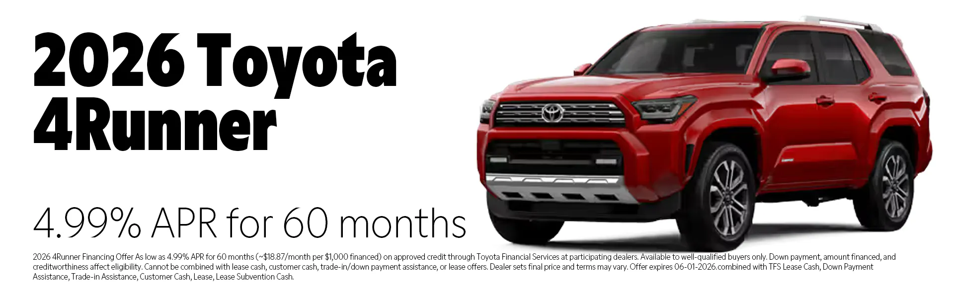 2026 Toyota 4Runner special offer - 4.99% APR for 60 months at Juneau Auto Mall