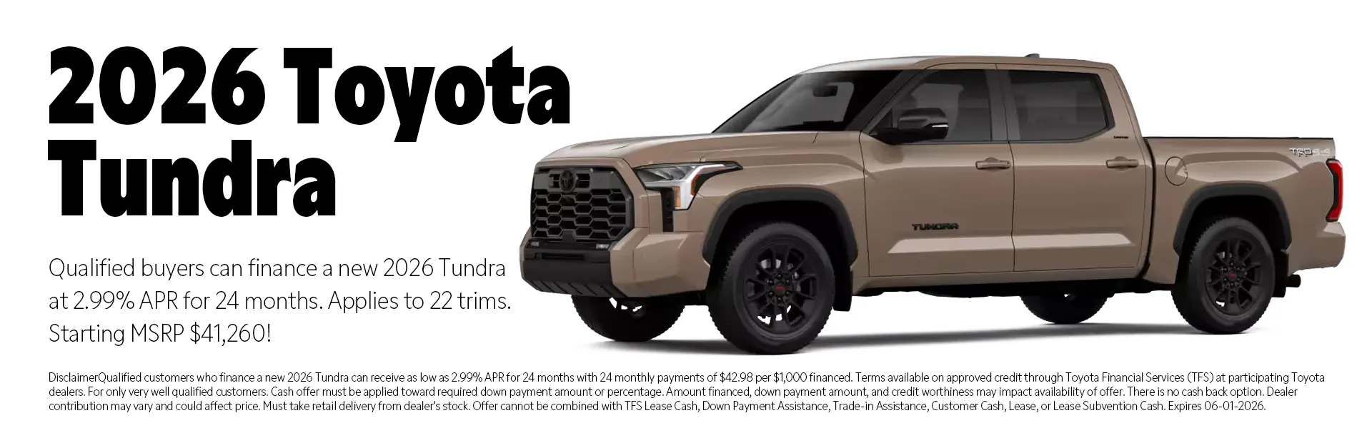 2026 Toyota Tundra 2.99% APR for 24 months starting at $41,260 - Juneau Auto Mall