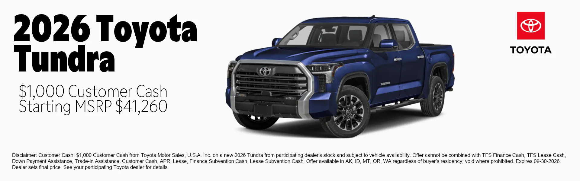 2026 Toyota Tundra finance offer at Juneau Toyota in Juneau, Alaska