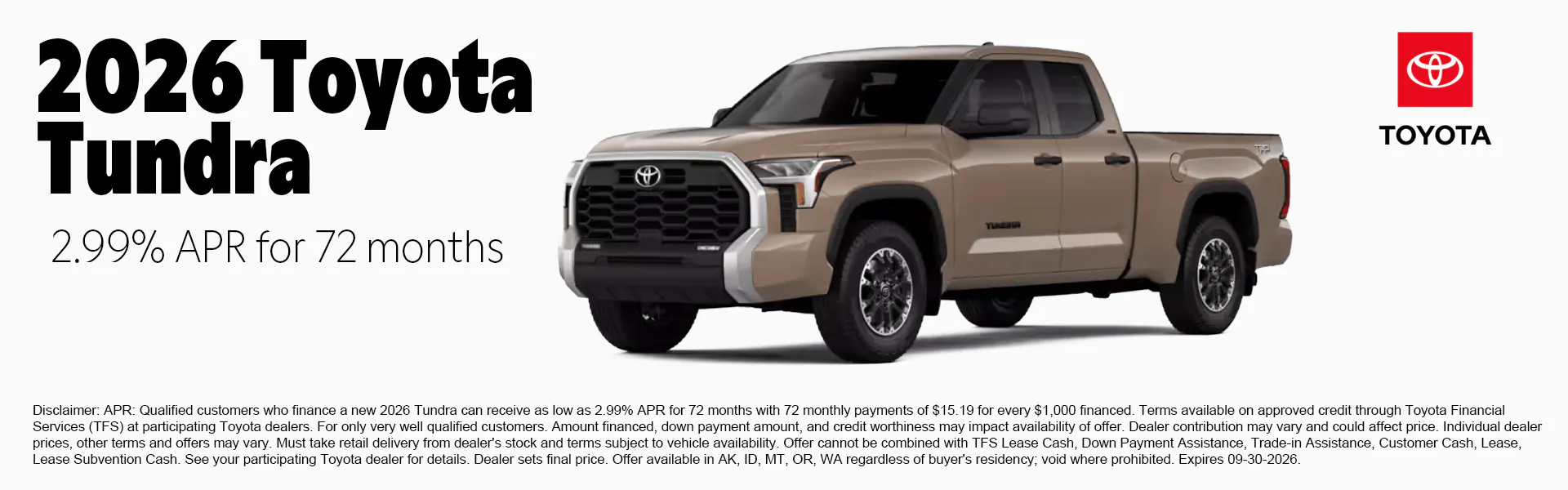 2026 Toyota Tundra finance offer at Juneau Toyota in Juneau, Alaska