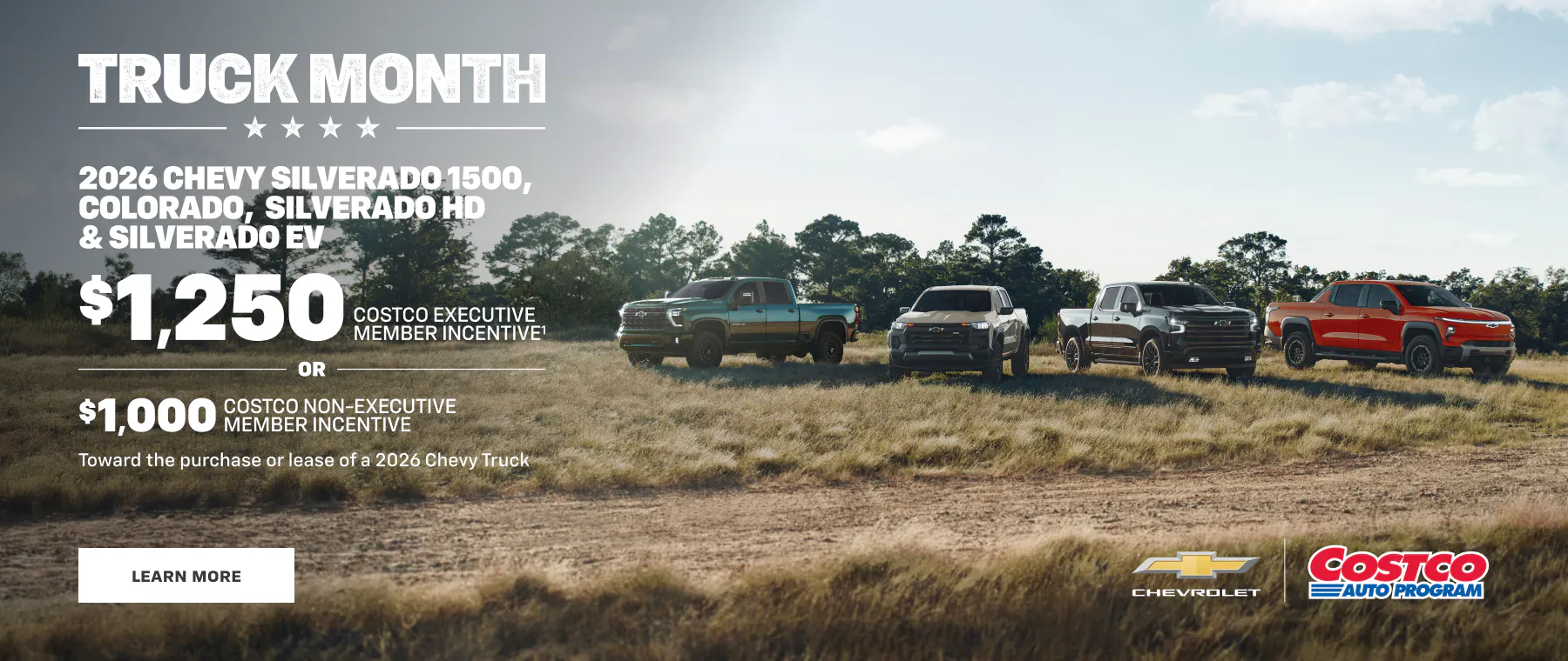 2026 Chevy Silverado, Colorado, Silverado HD and EV trucks during Truck Month with Costco incentive savings up to $1,250