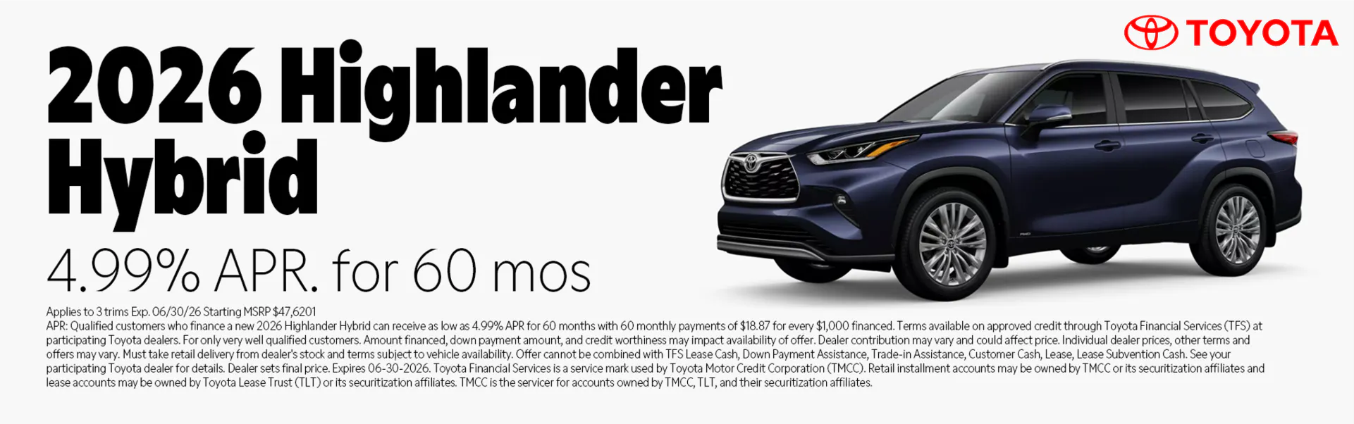 2026 Toyota Highlander special offer at Juneau Auto Mall