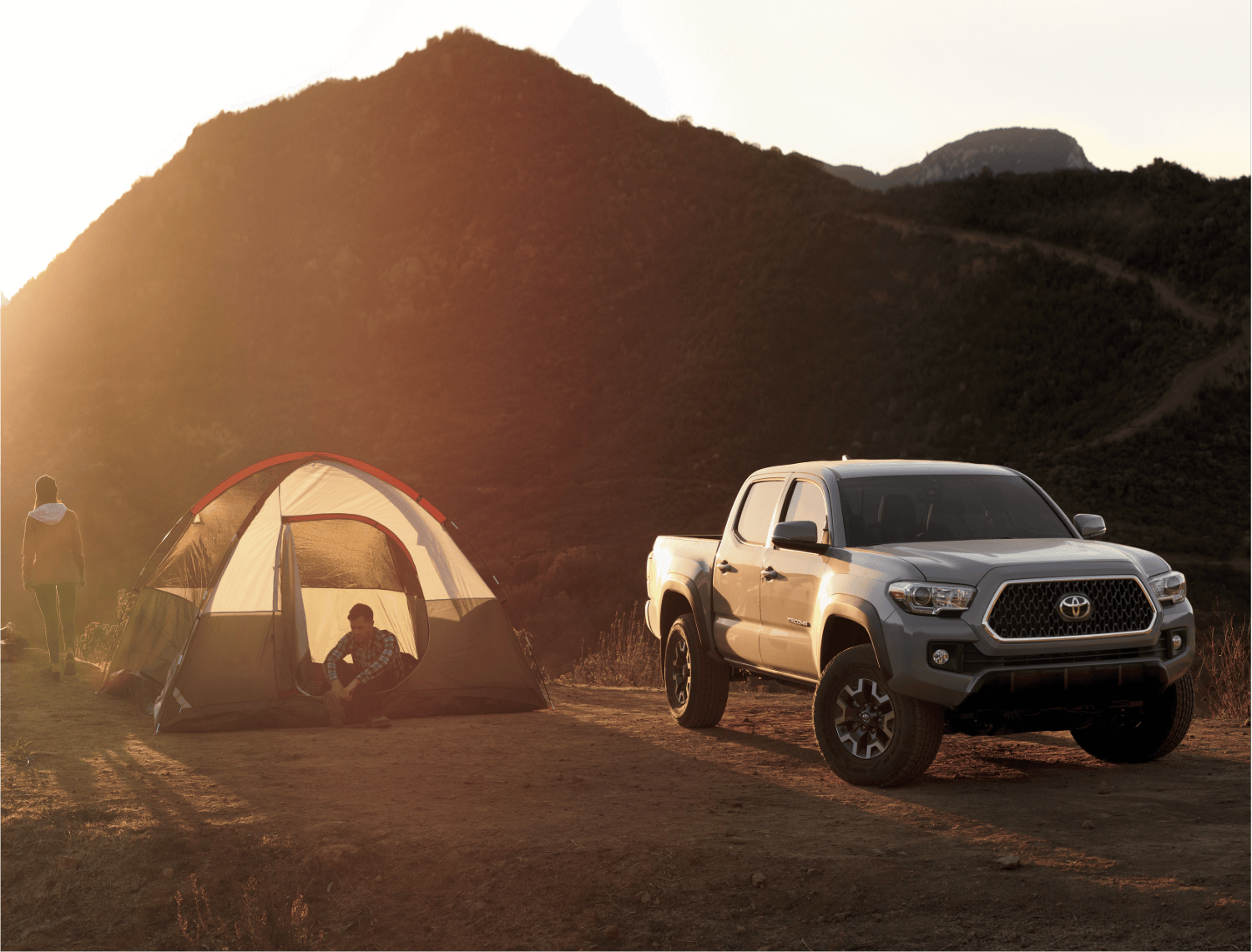 Tacoma camping at sunset in Juneau Alaska