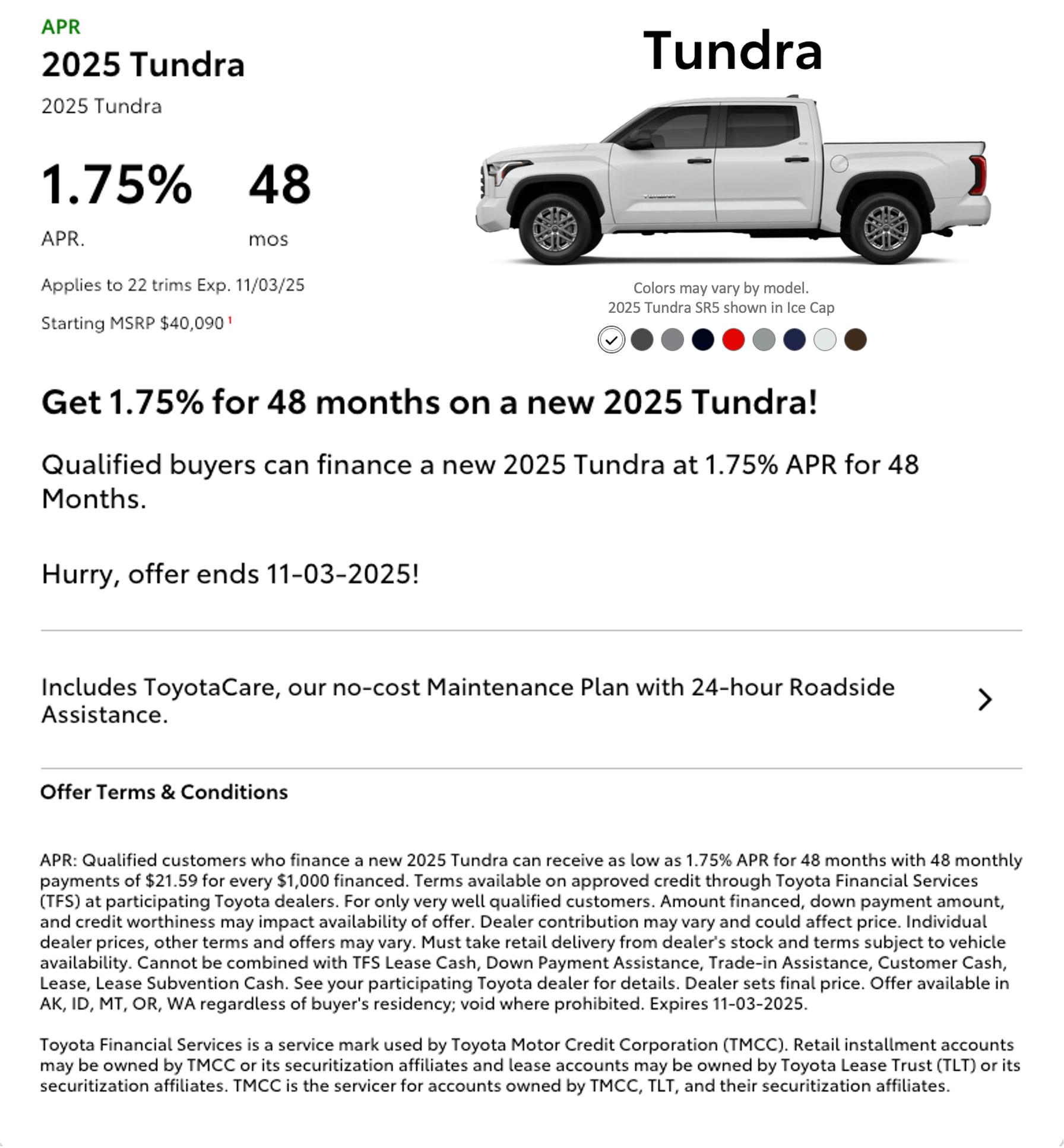 Tundra Special Offer