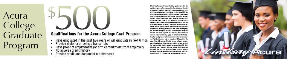 Acura GRAD $500 Offer | Lindsay Acura