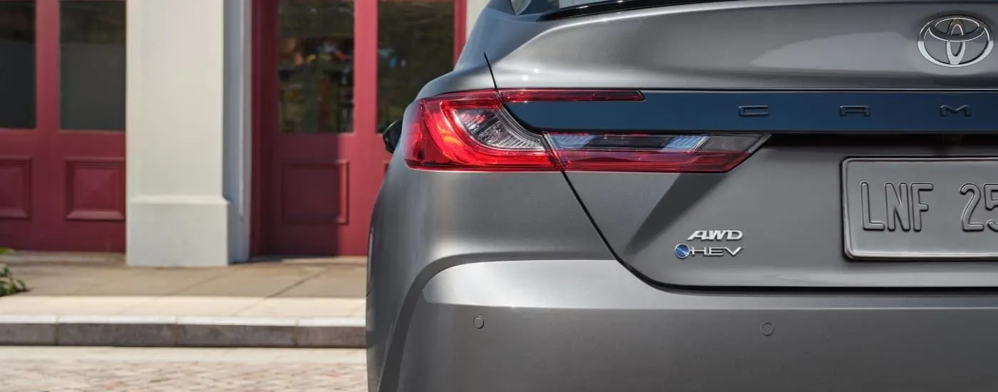 Trunk and rear badging on a grey 2026 Toyota Camry HEV