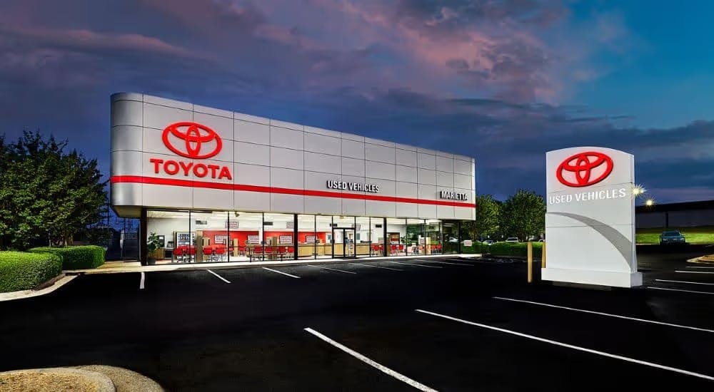 The used car showroom is shown at Marietta Toyota.