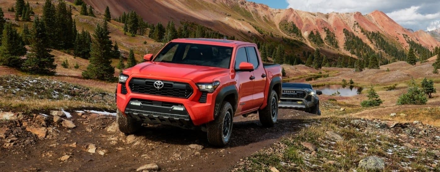 Orange 2024 Toyota Tacoma TRD driving to a Toyota dealer near Sandy Springs
