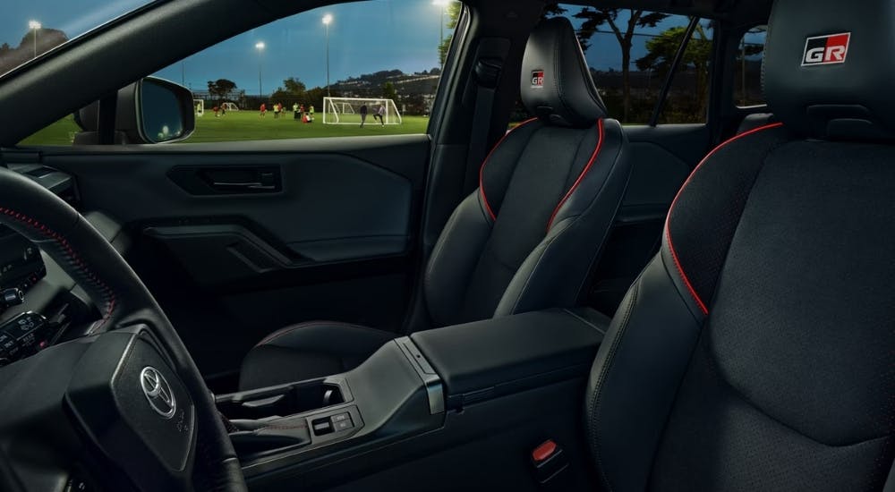 The black interior in a 2026 Toyota RAV4 GR Sport.