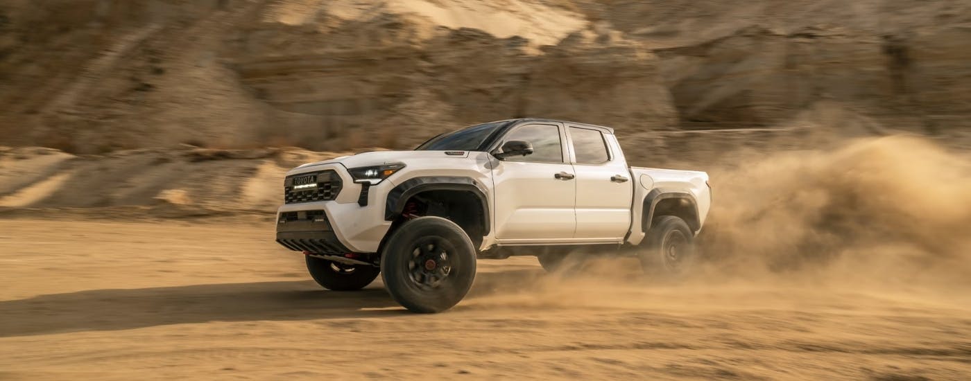 White 2025 Toyota Tacoma TRD Pro from the side