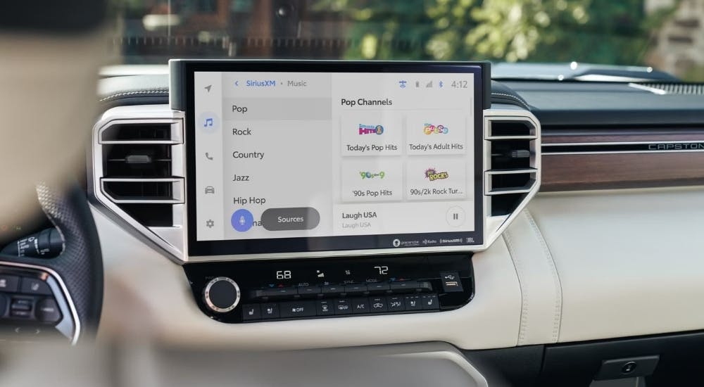 Close-up of the infotainment screen in a 2024 Toyota Tundra Limited at a Toyota Tundra dealer.