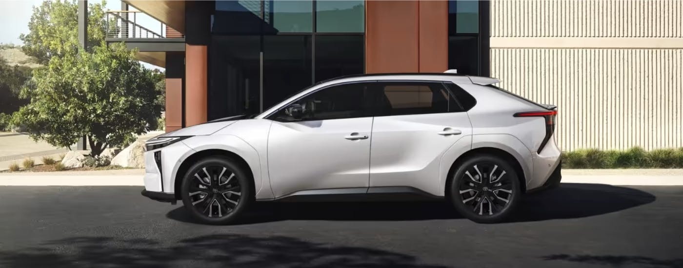 Side profile of a white 2026 Toyota bZ