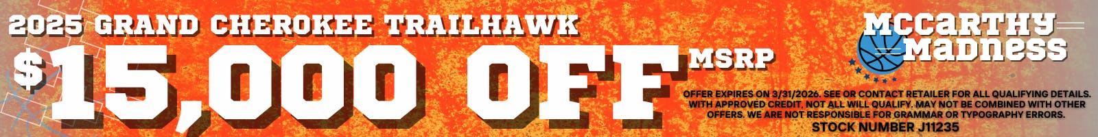 2025 Grand Cherokee Trailhawk $15,000 Off MSRP