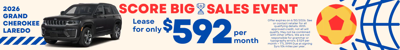 2026 Grand Cherokee Laredo Lease for $592 Per Month