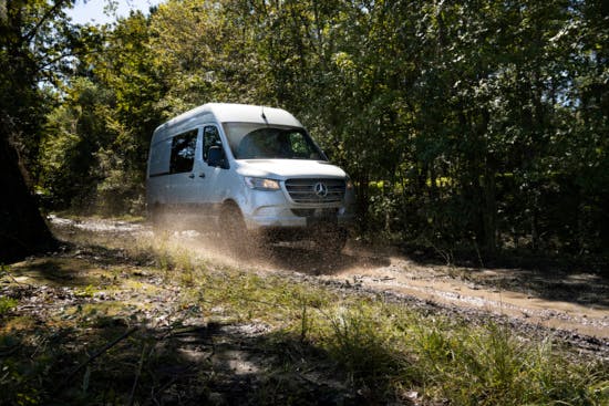 MB Sprinter driving through mud