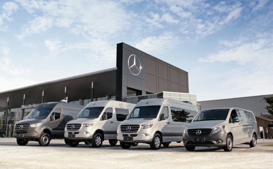 MB sprinter lineup in front of MB store