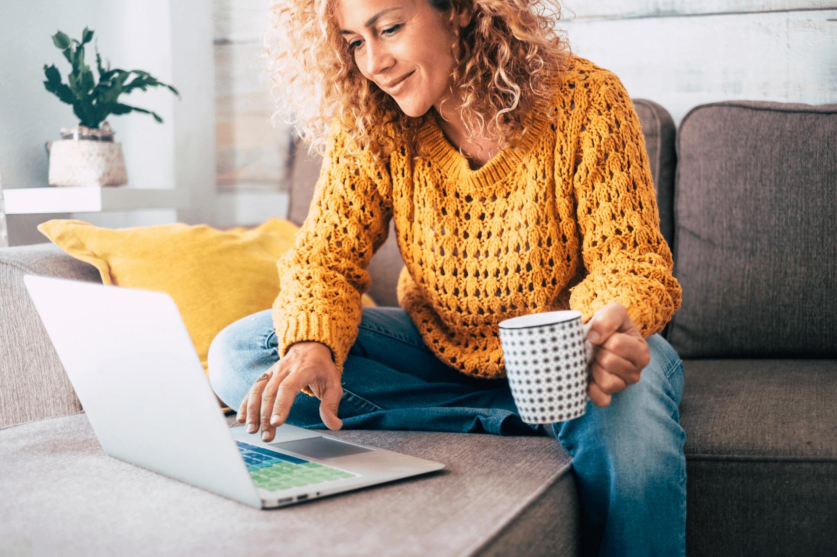 Woman reads Online Reviews