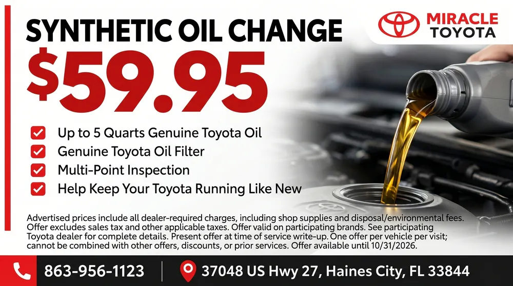 Synthetic Oil Change – $59.95 | Miracle Toyota