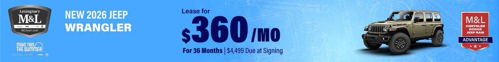 Wrangler $360 per month lease for 36 months