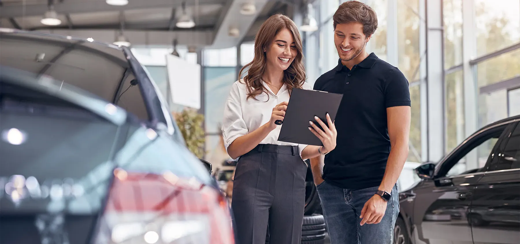 Finance specialist reviewing options with customers
