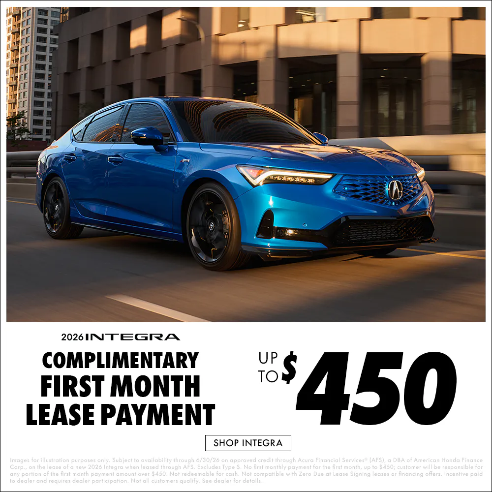 2026 Integra Complimentary First Month Lease Payment | Open Road Acura of Wayne