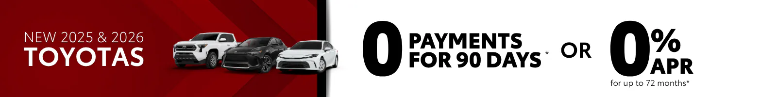New Toyotas – 0 Payments or 0% APR | Pinehurst Toyota