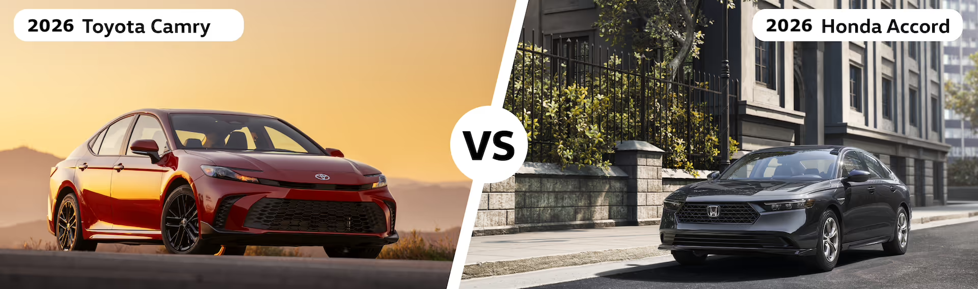 Red Camry XSE and gray Accord, with versus text in center