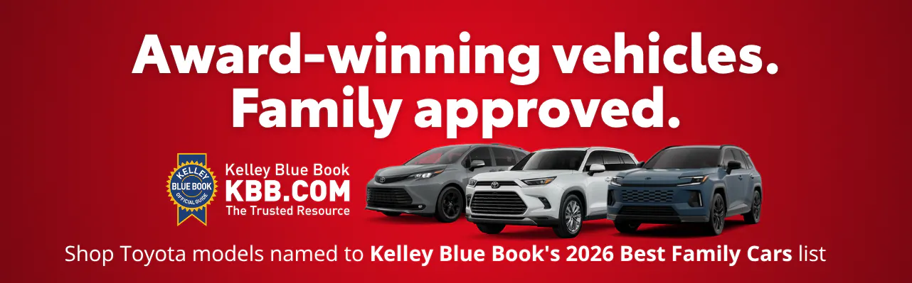 Shop Toyota models named to Kelley Blue Book's 2026 Best Family Cars list