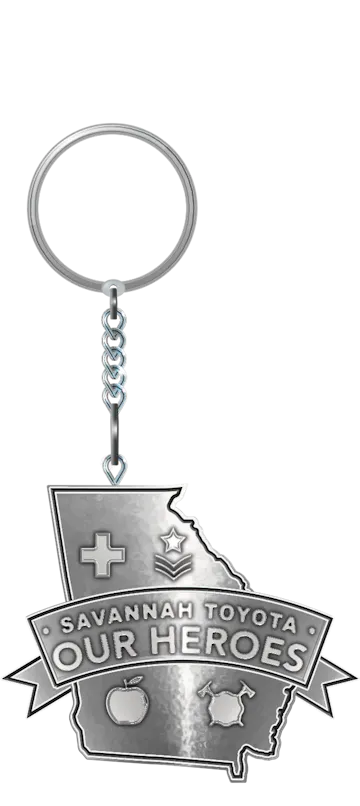 Silver Our Heroes keychain shaped like the state of Georgia