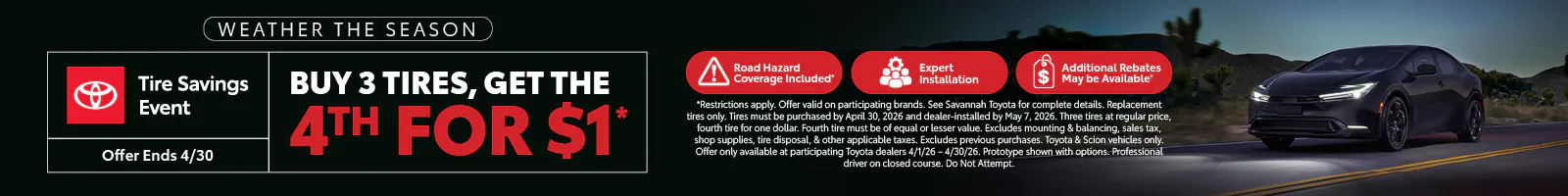 Buy 3 Get 1 Tire Savings | Savannah Toyota