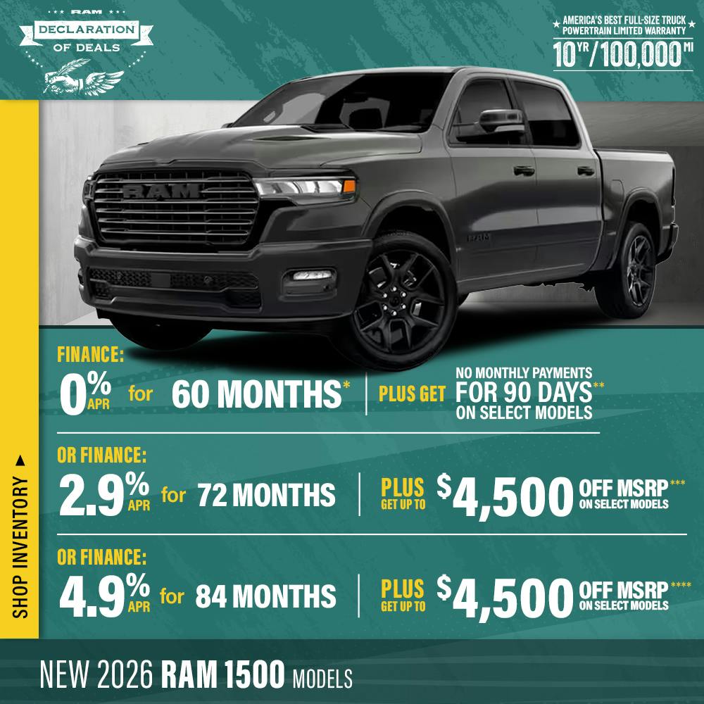 New 2026 RAM 1500 Models Lone Star, Big Horn, and Laramie Models