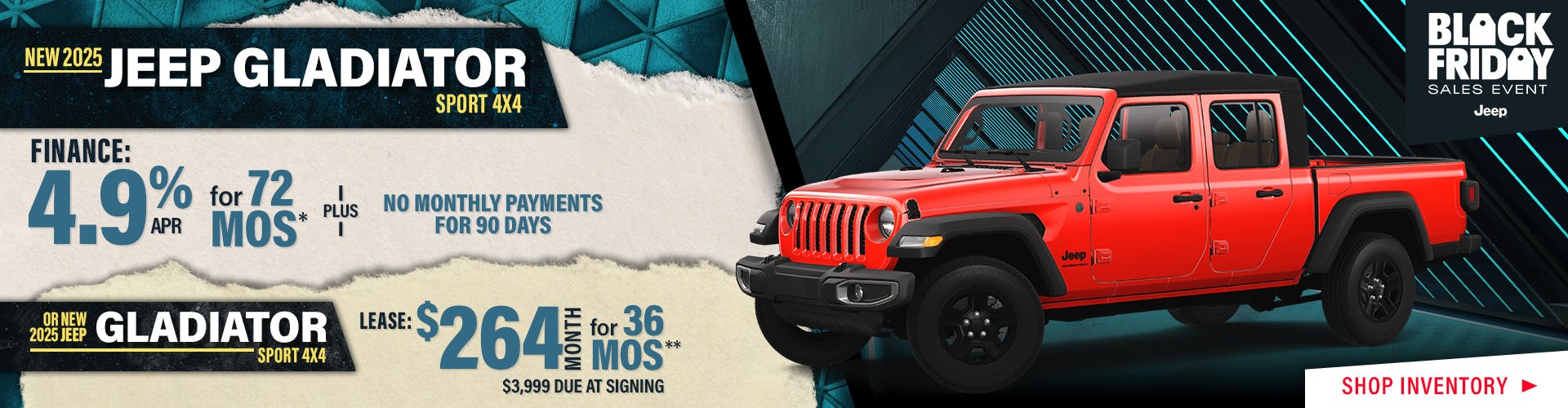 New 2025 Jeep Gladiator Sport 4X4 OR New 2025 Jeep Gladiator Sport 4X4