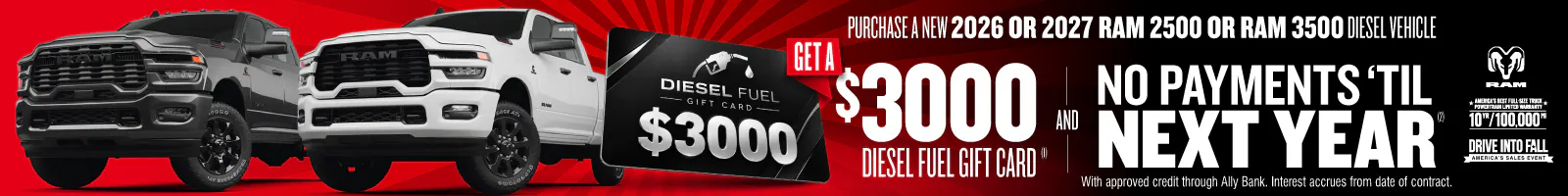 Purchase a New 2026 RAM 2500 or New RAM 3500 Diesel Vehicle