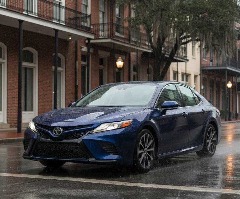 2025 Toyota Camry SE AWD driving in rain in Mobile AL