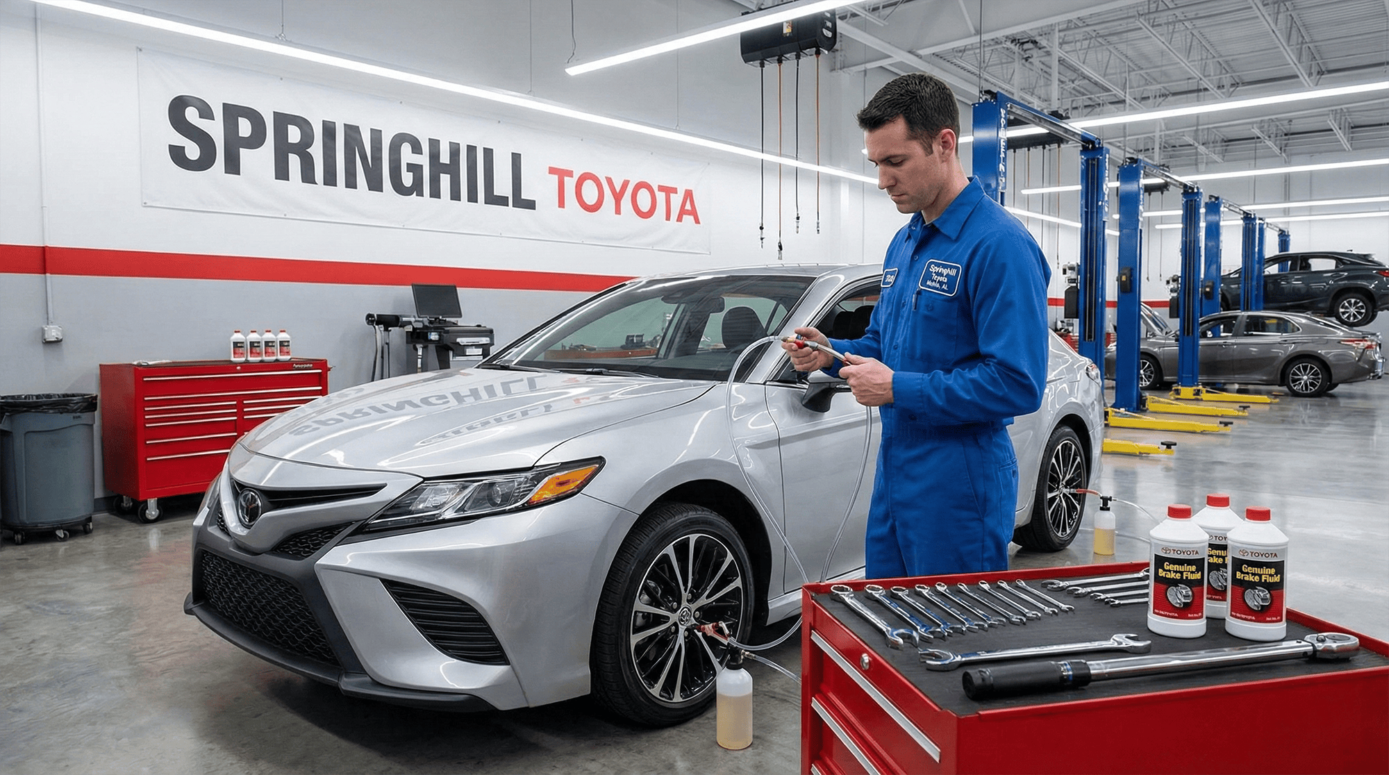 A Toyota vehicle in brake maintence