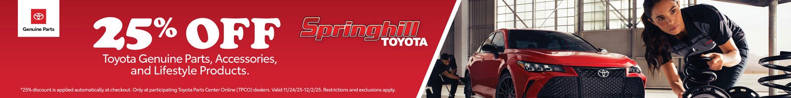 25% Of Genuine Toyota Parts SRPs | Springhill Toyota