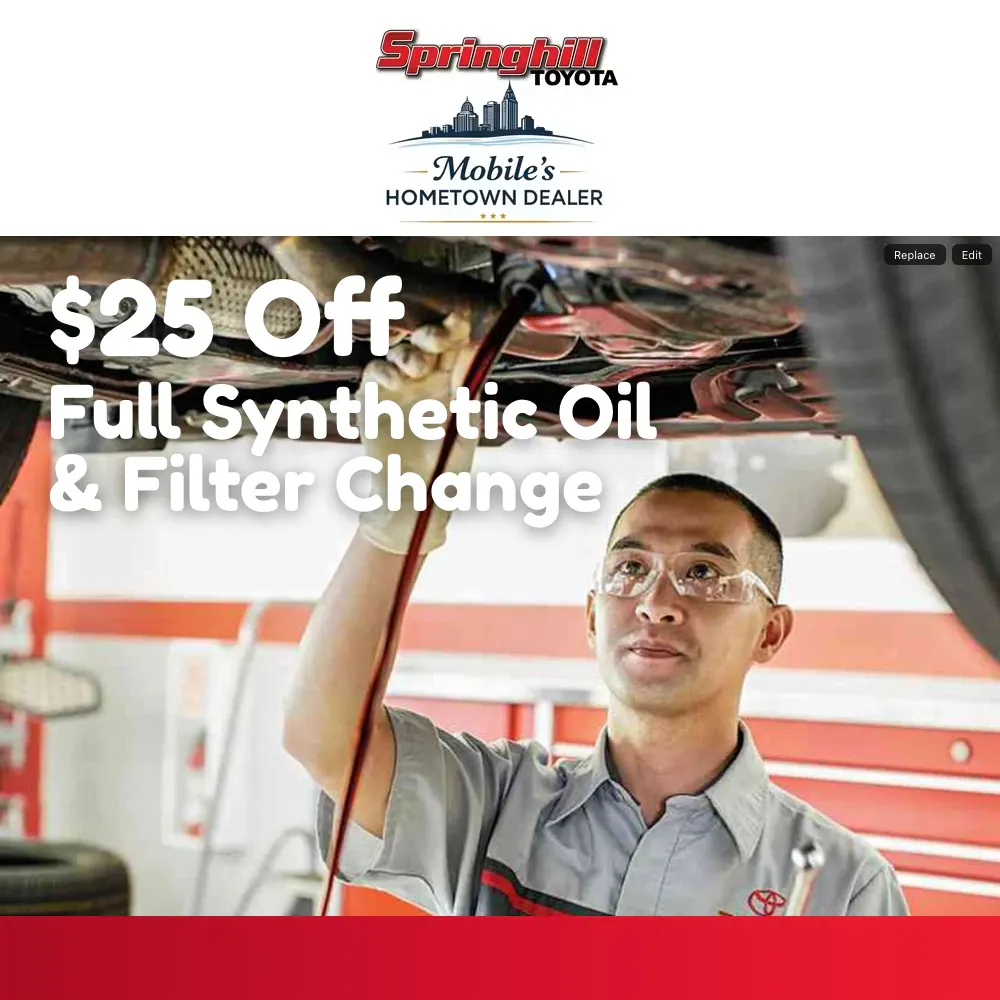 $25 Off Full Synthetic Oil & Filter Change | Springhill Toyota