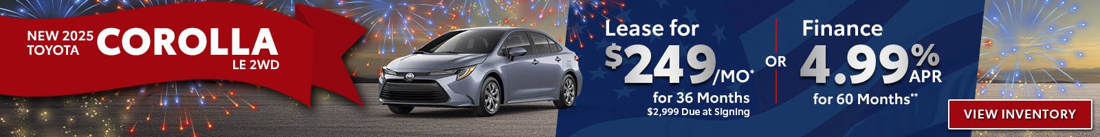 New 2025 Toyota Corolla Lease For $249 Per Month