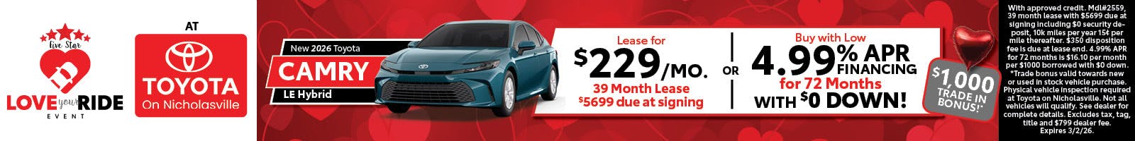 2026 Toyota Camry Lease & APR Offer