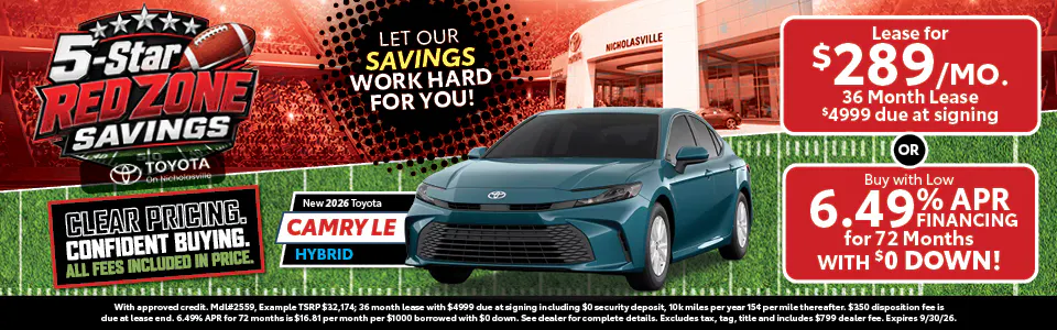Camry LE Hybrid — Lease $289/mo or 6.49% APR/72mo with $0 Down | Toyota on Nicholasville
