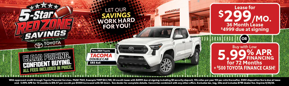 Tacoma Double Cab SR5 4×4 — Lease $299/mo or 5.99% APR/72mo + $500 Finance Cash | Toyota on Nicholasville