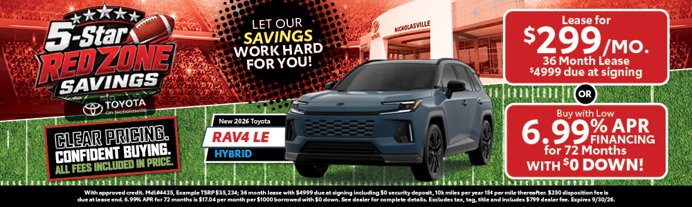 RAV4 LE Hybrid — Lease $299/mo or 6.99% APR/72mo with $0 Down | Toyota on Nicholasville