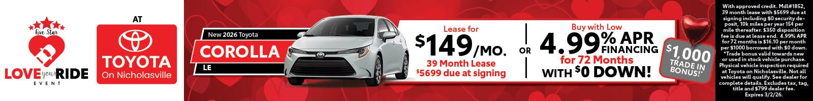 2026 Toyota Corolla Lease & APR Offer
