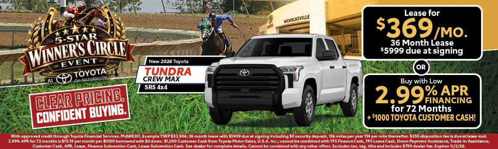 Tundra CrewMax SR5 4×4 — Lease $369/mo or 2.99% APR/72mo + $1,000 Toyota Customer Cash | Toyota on Nicholasville