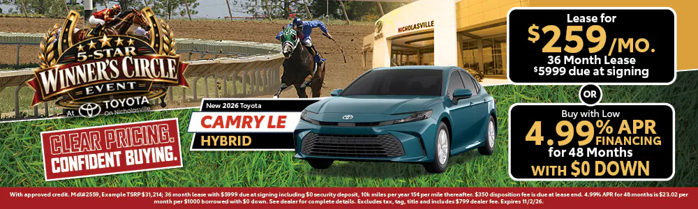 Camry LE Hybrid — Lease $259/mo or 4.99% APR/48mo with $0 Down | Toyota on Nicholasville