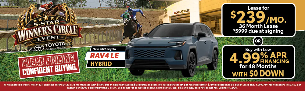 RAV4 LE Hybrid — Lease $239/mo or 4.99% APR/48mo with $0 Down | Toyota on Nicholasville