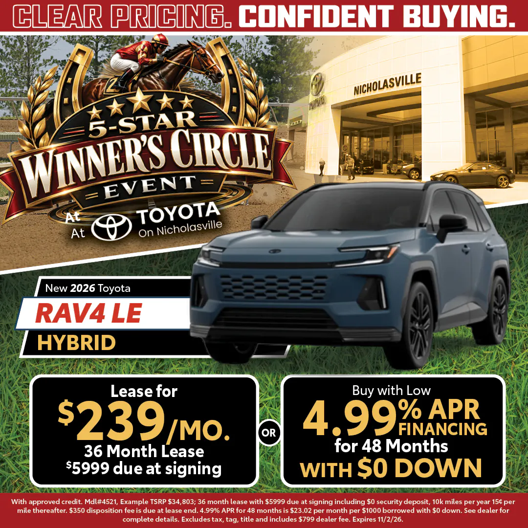RAV4 LE Hybrid — Lease $239/mo or 4.99% APR/48mo with $0 Down | Toyota on Nicholasville